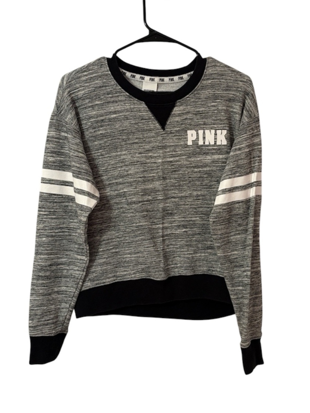 PINK Gray & Black Graphic Logo Athletic Sweatshirt
